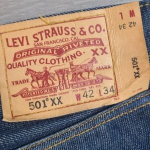 Levi's 501XX Mens Tag 42x34(42x33) Classic Straight Jeans Dark Wash Button Fly